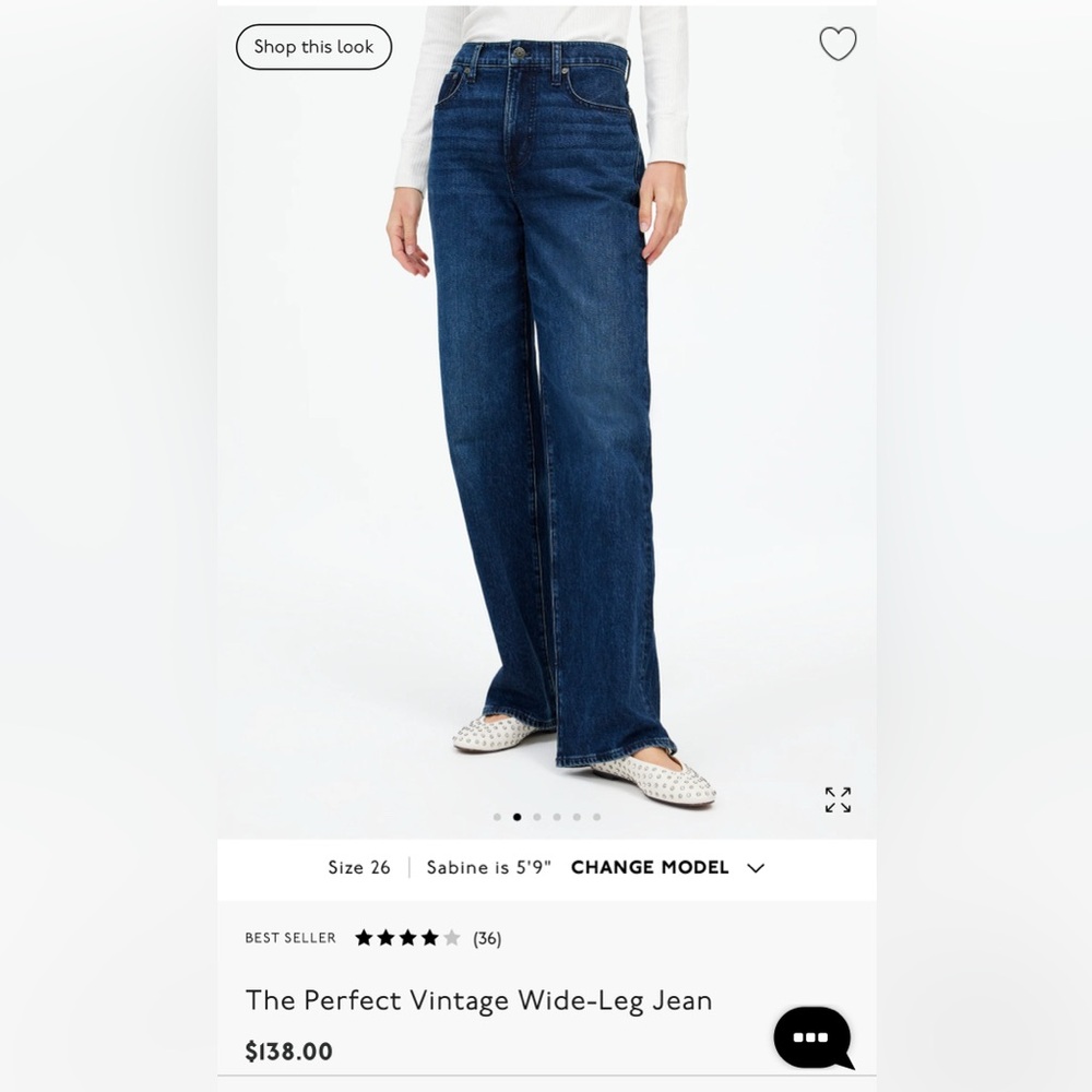 Madewell Perfect Vintage Wide Leg Jeans Size 28